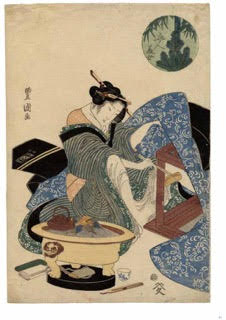 Una de las “Cinco bellezas” (Gonin bijo) de Utagawa Kunisada (1786-1865). Imagen de The Moon Has No Home, Japanese Color Woodblock Prints (University of Virginia Art Museum)